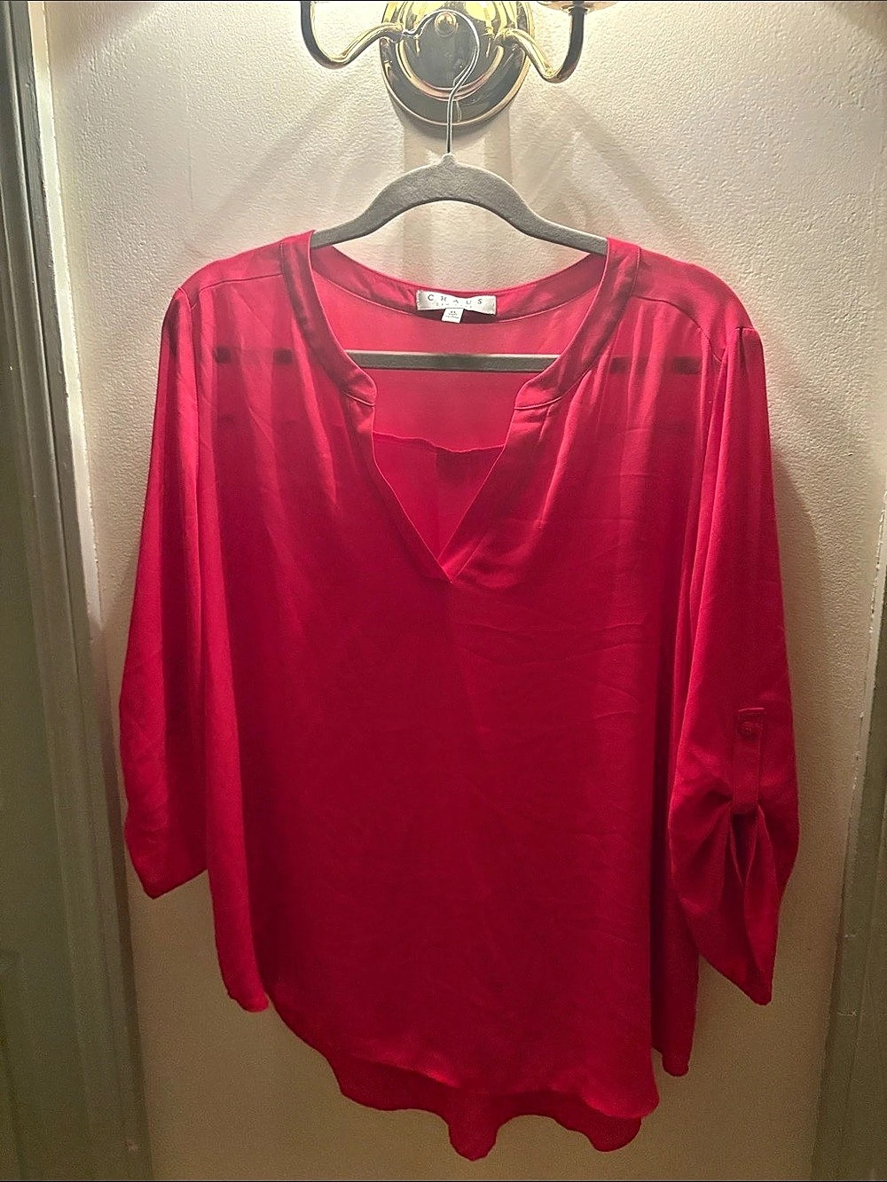 CHAUS V-Neck Long Sleeve Blouse Pink XL Like New